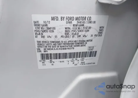 2013 Ford Edge Sel from USA, damaged, VIN 2FMDK3JCXDBB16375